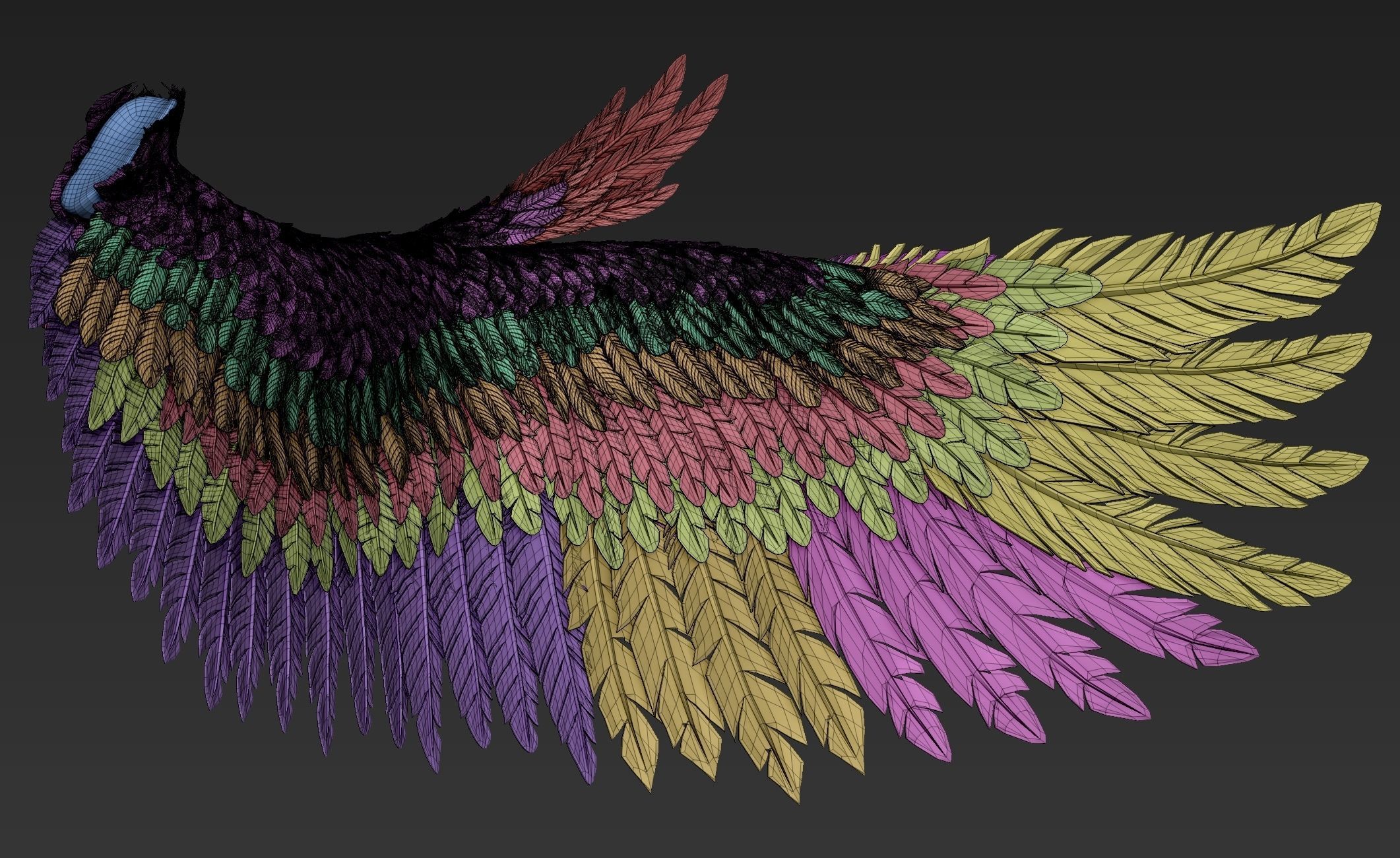 Wings Realistic pair of colorful feathered 3D model_14