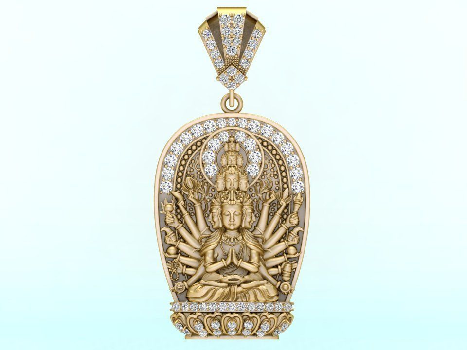  Guan Yin thousand eyes  hands - Avalokistesvara Buddha  pendant 3D print model_2