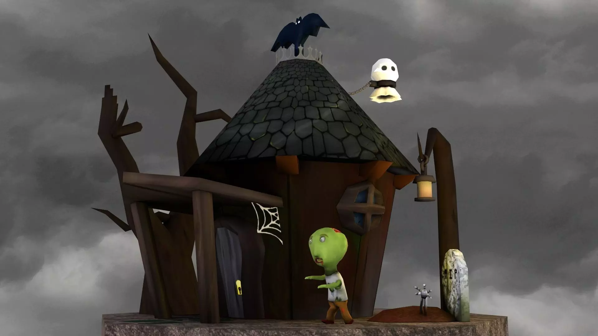 Low Poly Haunted House Scene Fantasy Environment 3D Model Low-poly 3D model