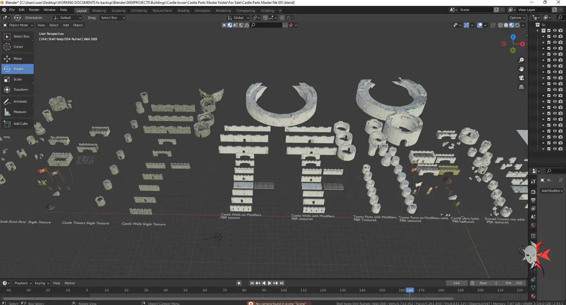 Castles and Ruined Castles Mega Kitbash Set 211 parts 3D model_0