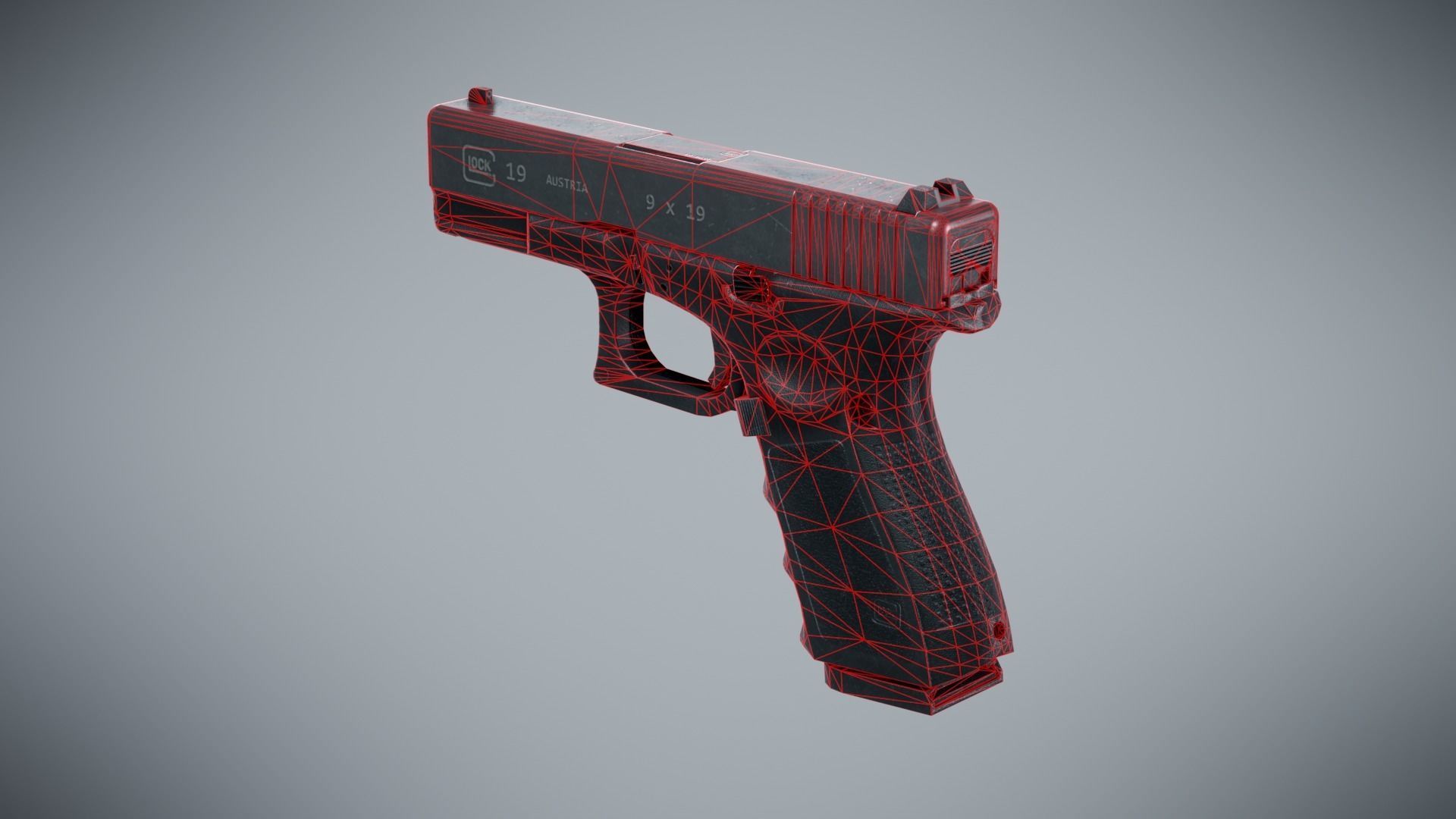 Glock 19 Classic - Game Ready Low-poly 3D model_12