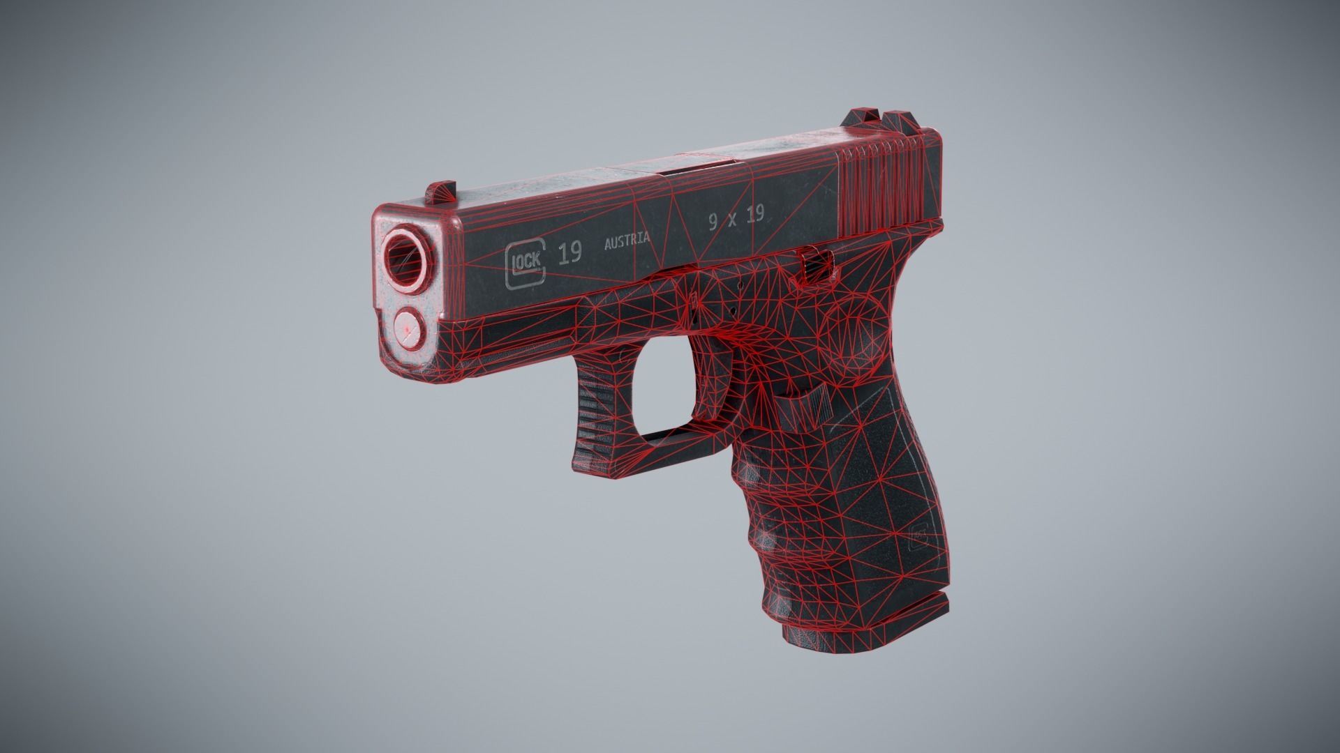 Glock 19 Classic - Game Ready Low-poly 3D model_9