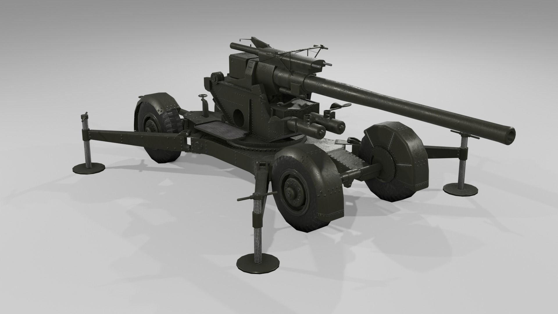 QF 3-7 inch heavy anti-aircraft gun Low-poly 3D model_4