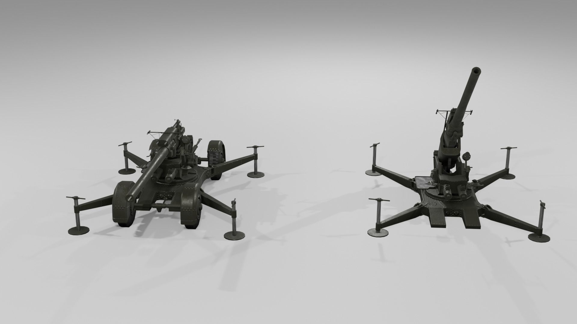 QF 3-7 inch heavy anti-aircraft gun Low-poly 3D model_13