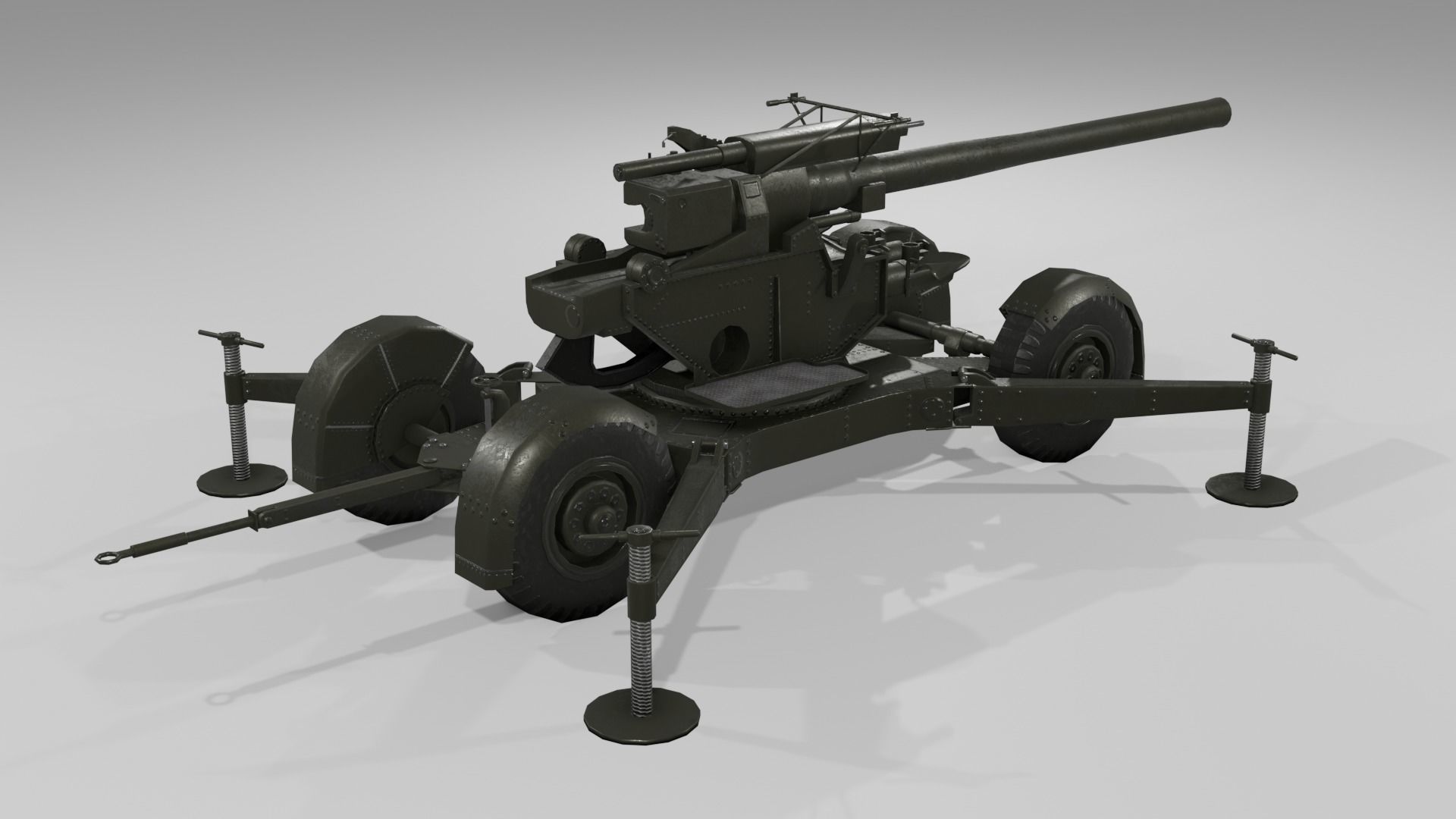 QF 3-7 inch heavy anti-aircraft gun Low-poly 3D model_5