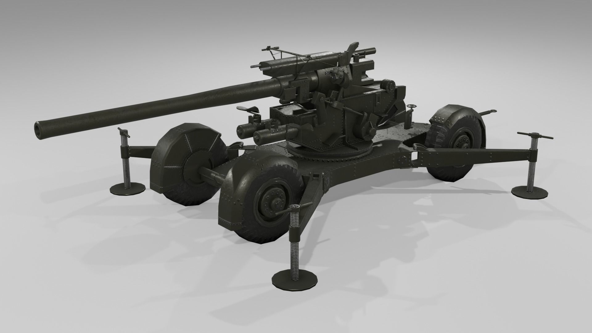 QF 3-7 inch heavy anti-aircraft gun Low-poly 3D model_3