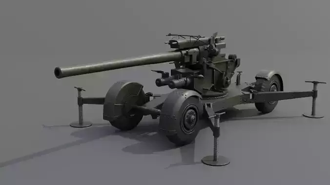  QF 3-7 inch heavy anti-aircraft gun Low-poly 3D model