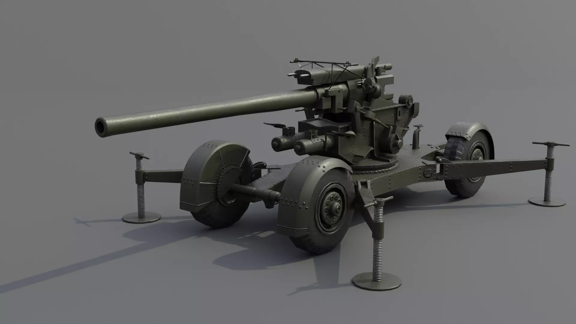 QF 3-7 inch heavy anti-aircraft gun Low-poly 3D model_0