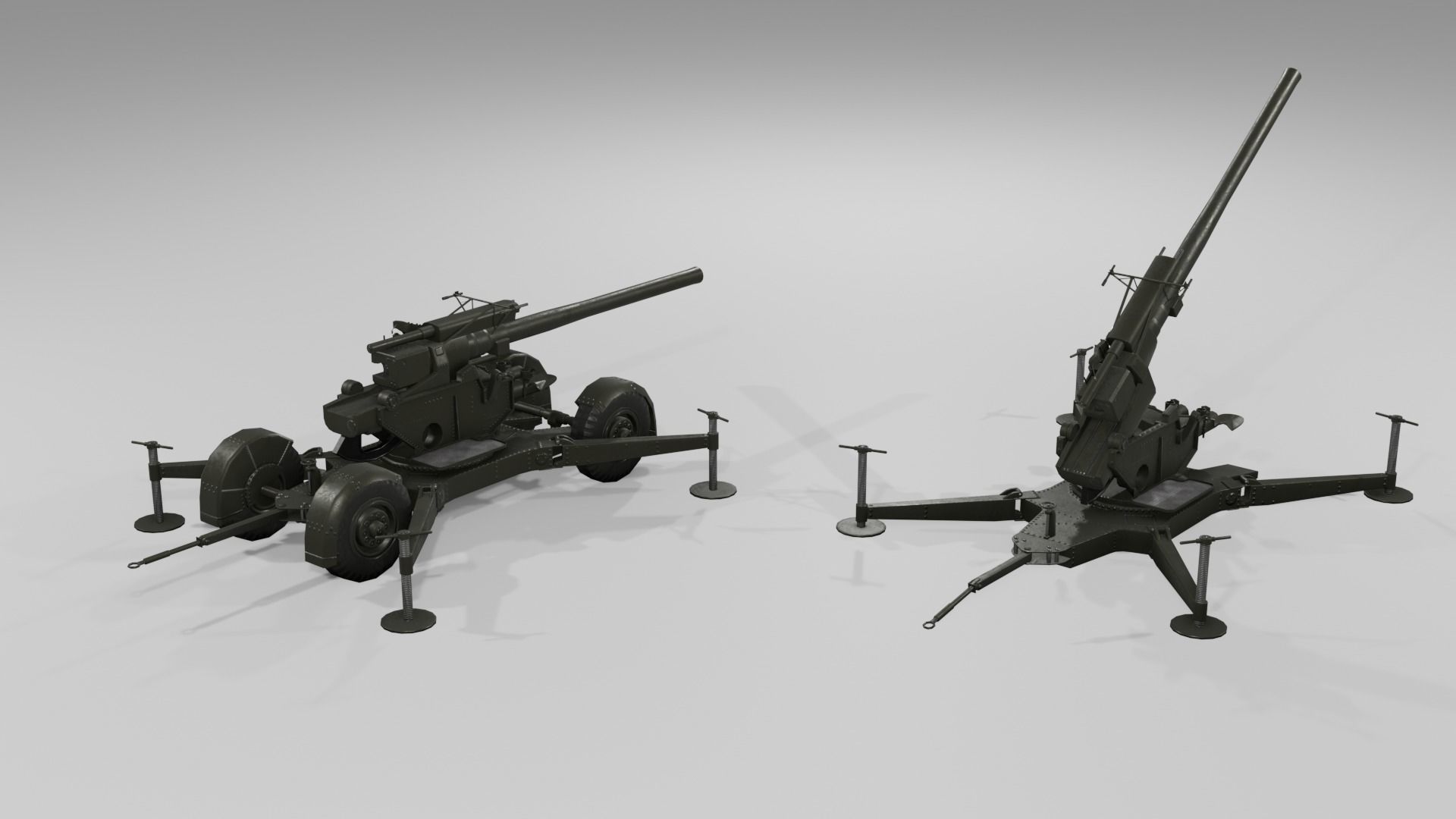 QF 3-7 inch heavy anti-aircraft gun Low-poly 3D model_19