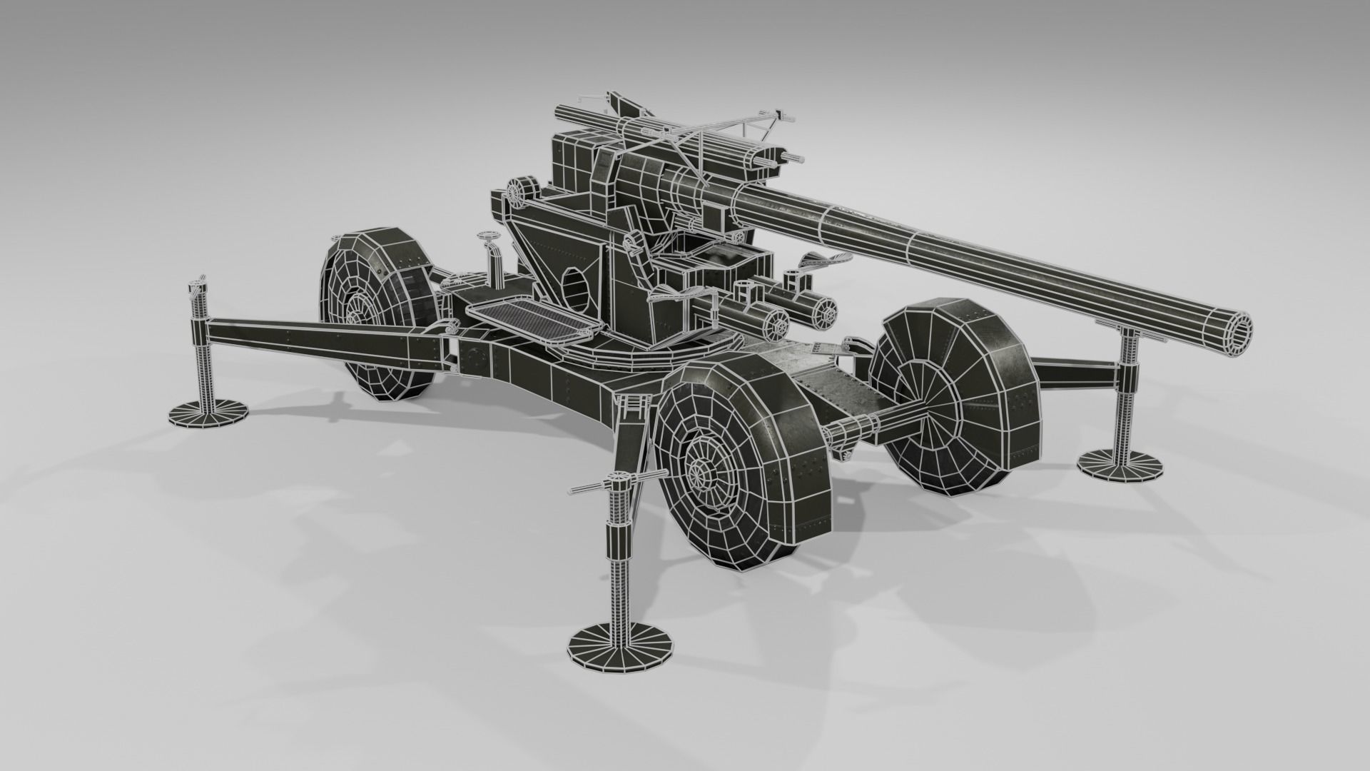 QF 3-7 inch heavy anti-aircraft gun Low-poly 3D model_8