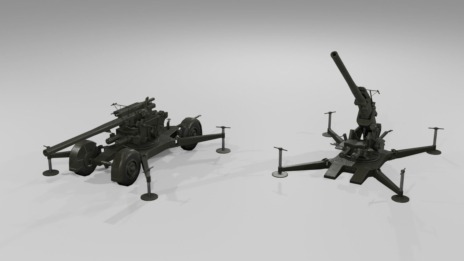 QF 3-7 inch heavy anti-aircraft gun Low-poly 3D model_12