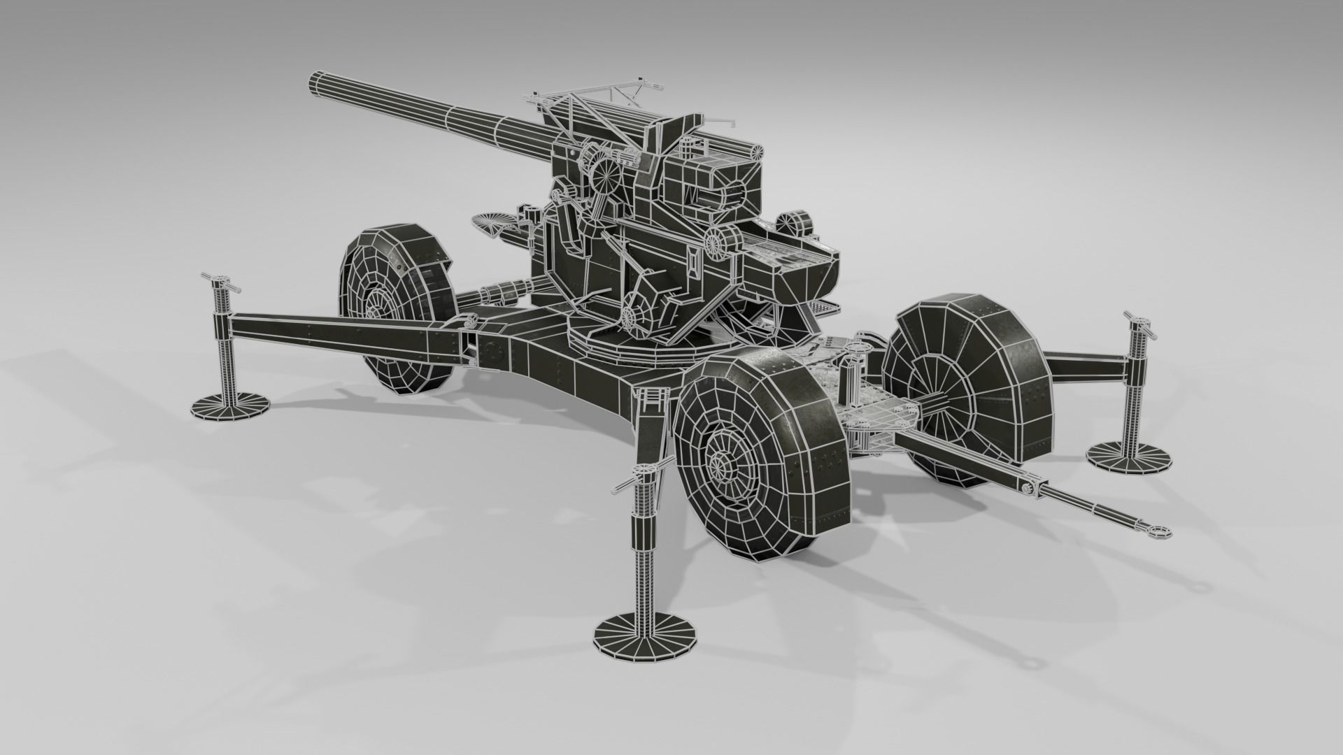 QF 3-7 inch heavy anti-aircraft gun Low-poly 3D model_10