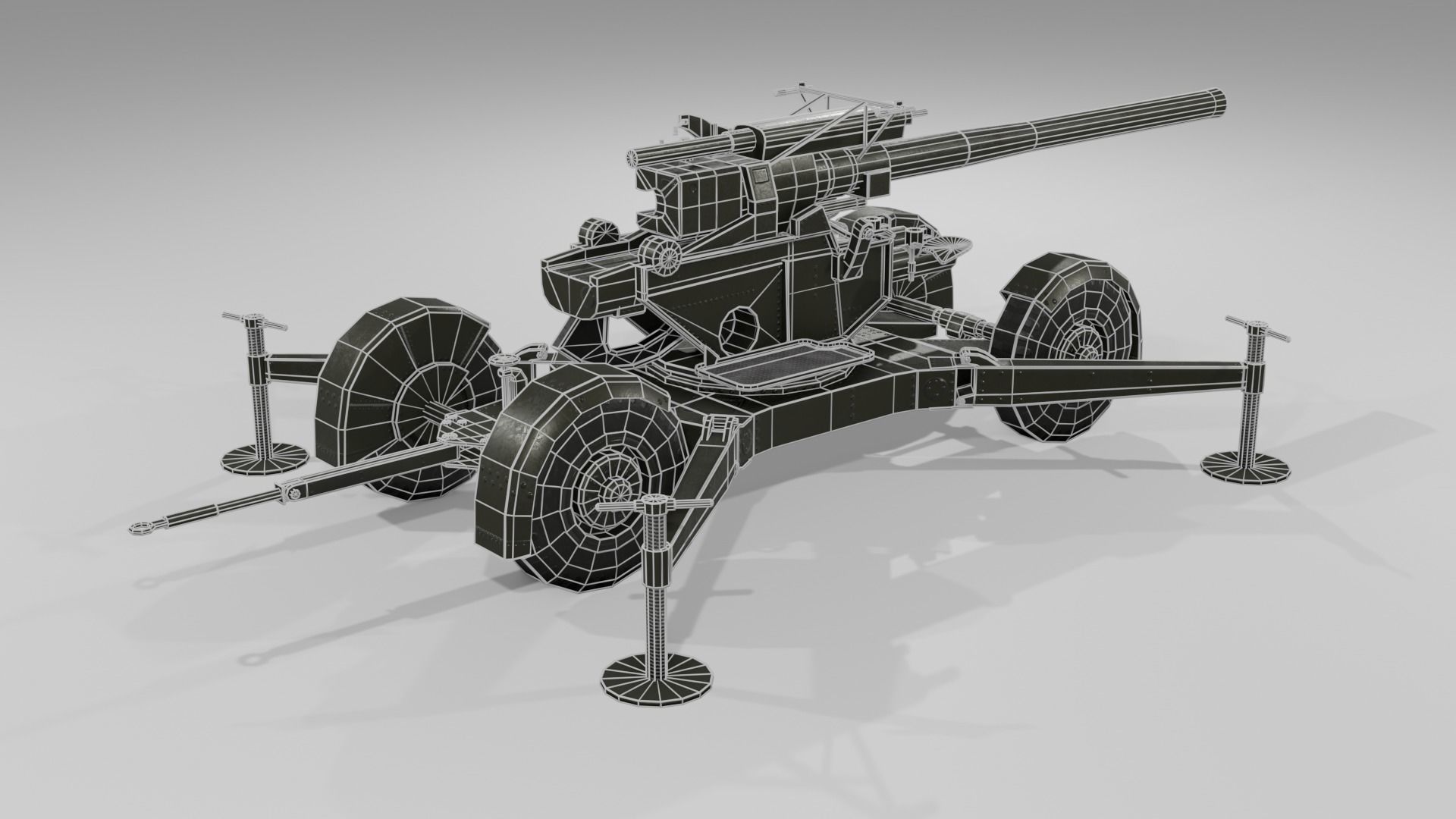QF 3-7 inch heavy anti-aircraft gun Low-poly 3D model_9