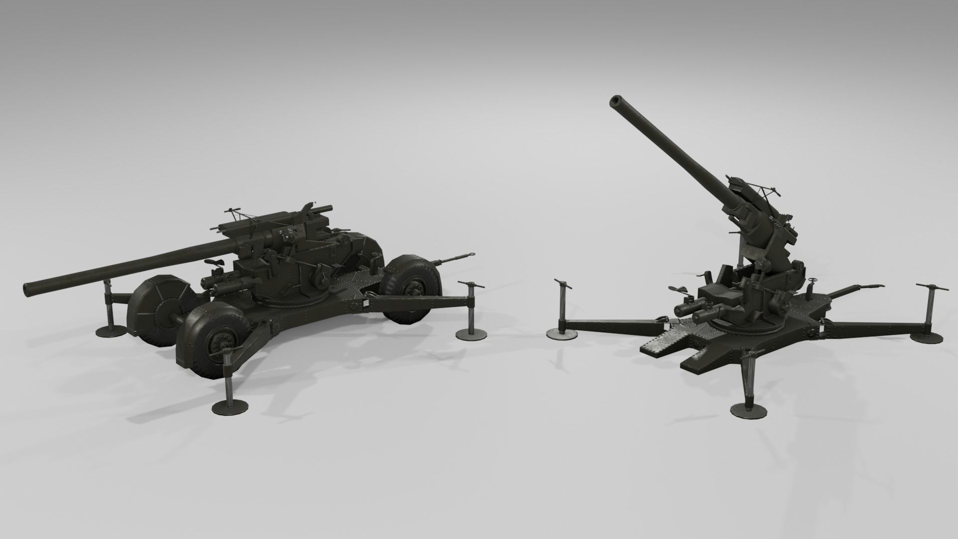 QF 3-7 inch heavy anti-aircraft gun Low-poly 3D model_11