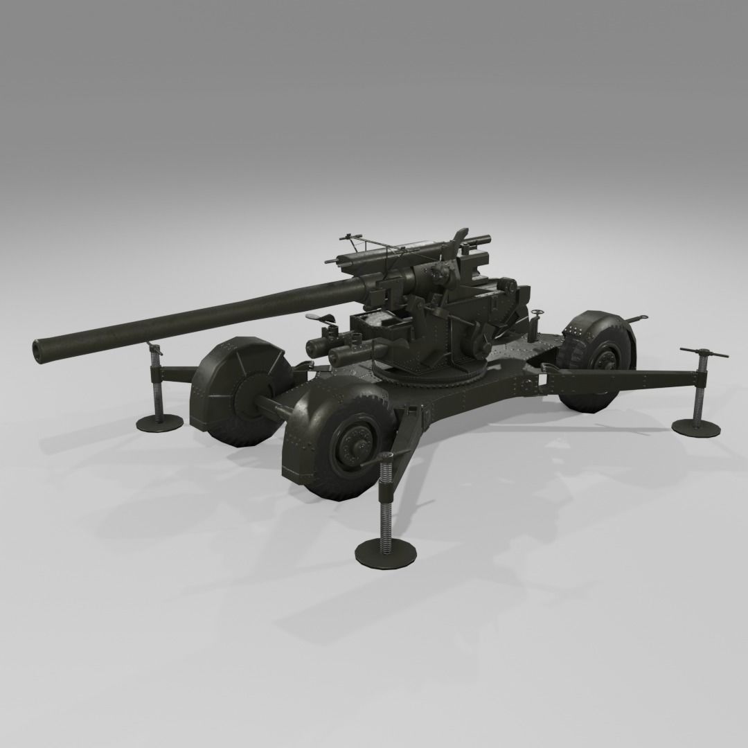 QF 3-7 inch heavy anti-aircraft gun Low-poly 3D model_2