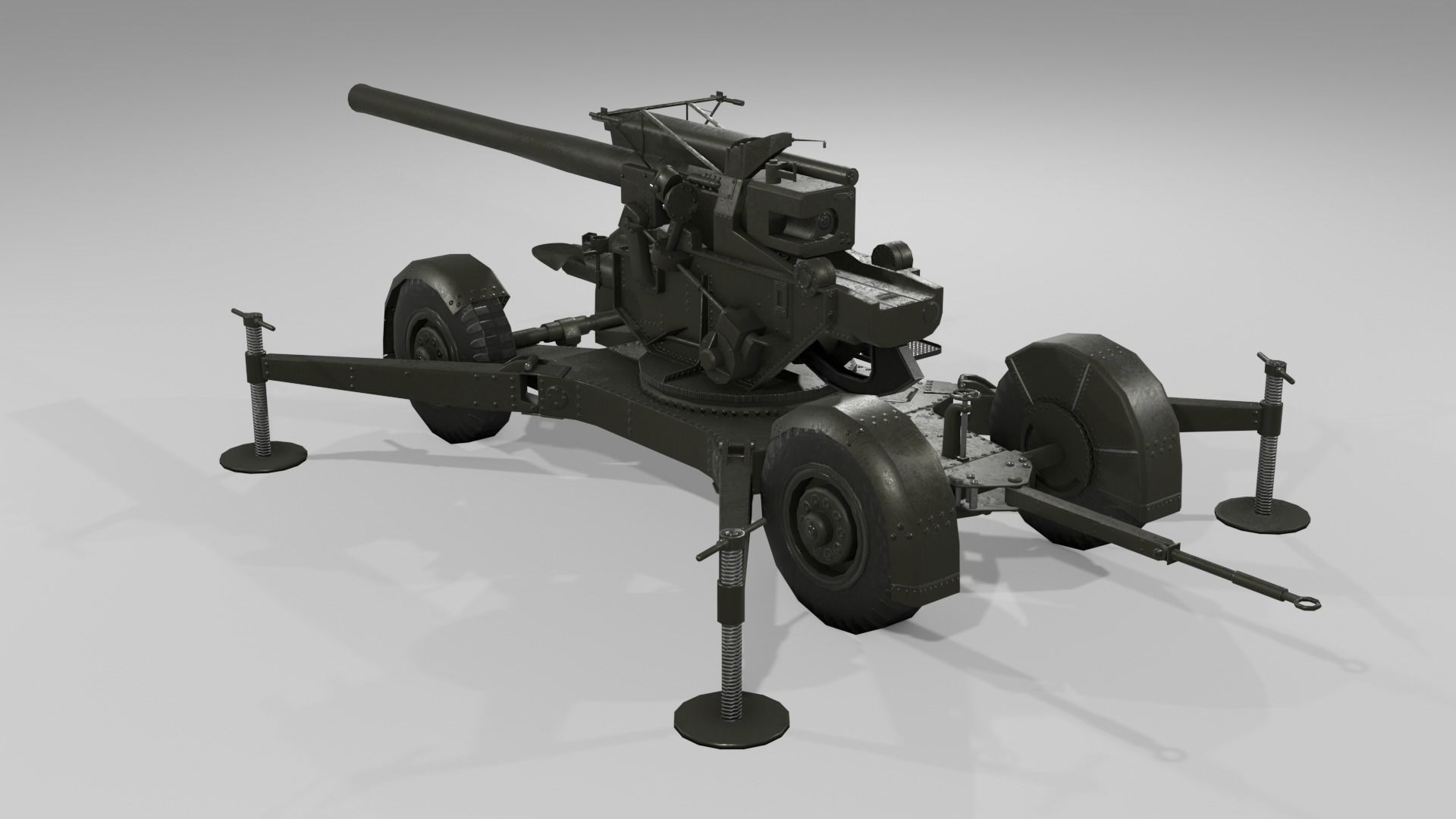 QF 3-7 inch heavy anti-aircraft gun Low-poly 3D model_6