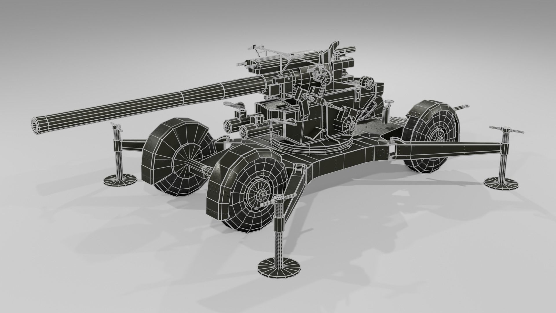 QF 3-7 inch heavy anti-aircraft gun Low-poly 3D model_7