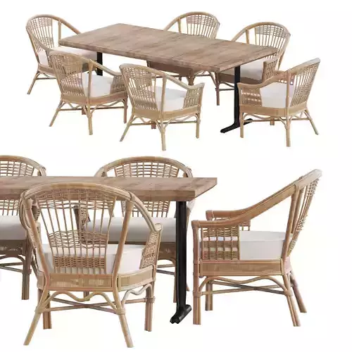Table with rattan chair