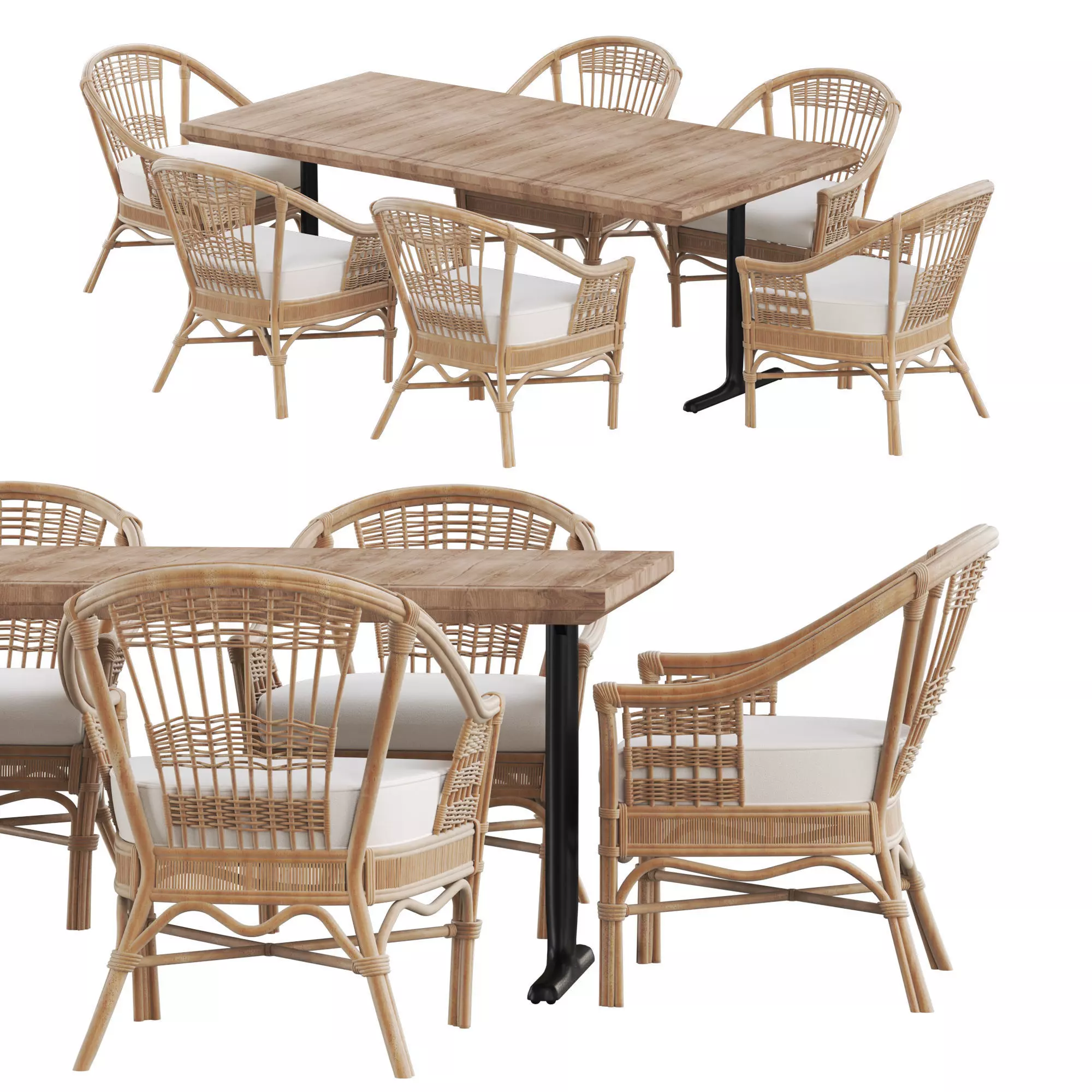 Table with rattan chair 3D model