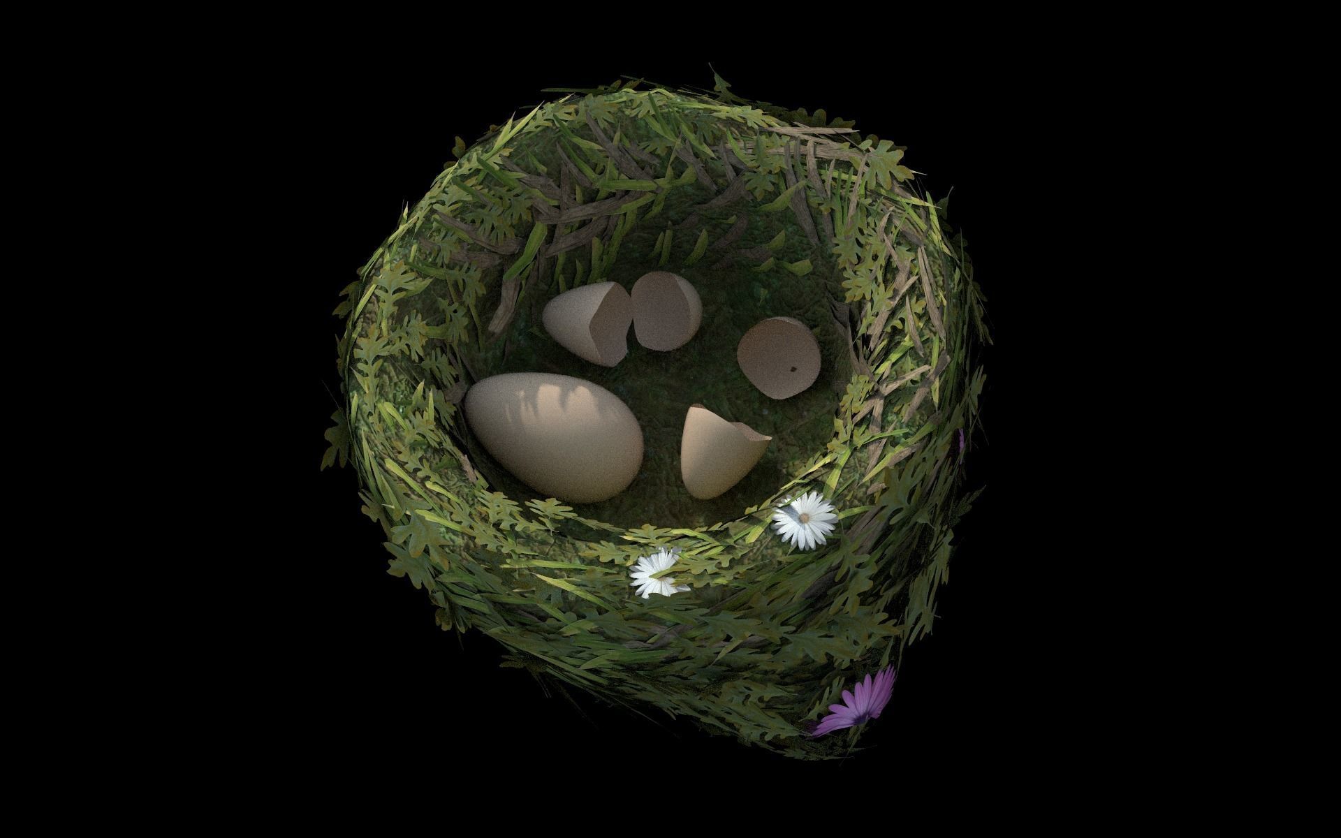 Bird Nest flower Low-poly 3D model_4