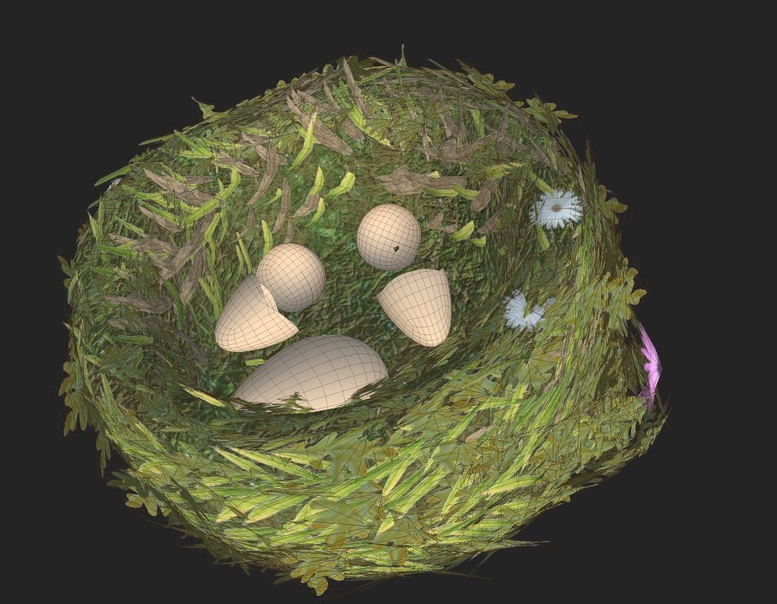 Bird Nest flower Low-poly 3D model_5