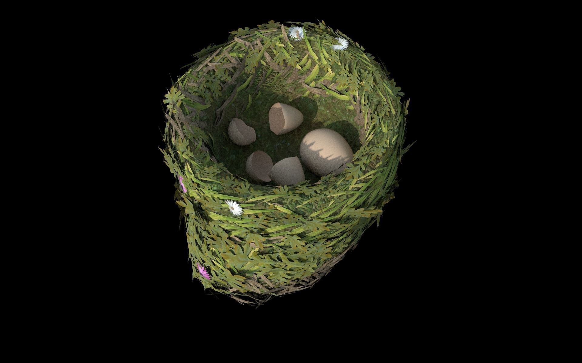 Bird Nest flower Low-poly 3D model_2