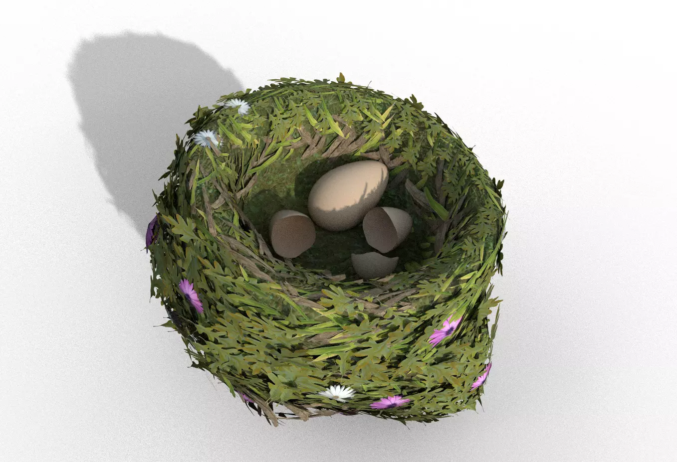 Bird Nest flower Low-poly 3D model_0