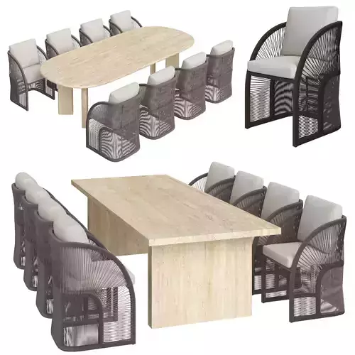 Restoration Hardware Pavona Chair Trento Travertine Dining Table 3D model