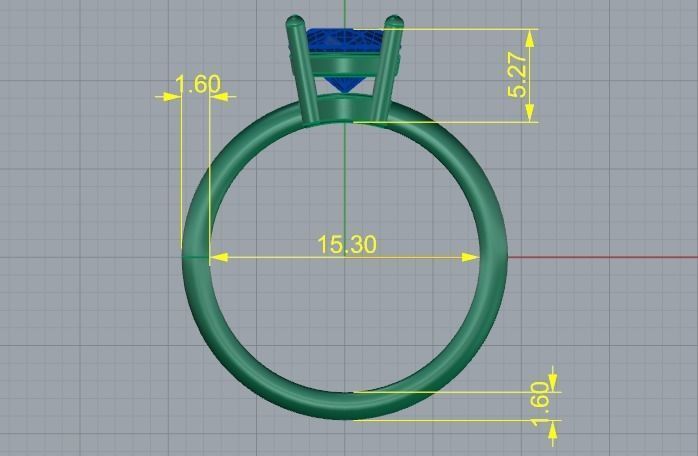 431 Ring with one stone 3D print model_5