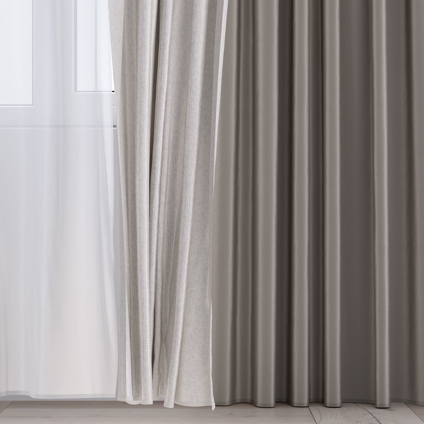 Curtain and tulle in the wind No 1 3D model_2