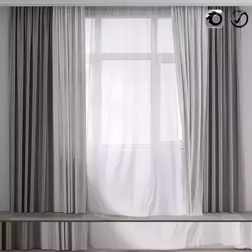 Curtain and tulle in the wind No 1 3D model