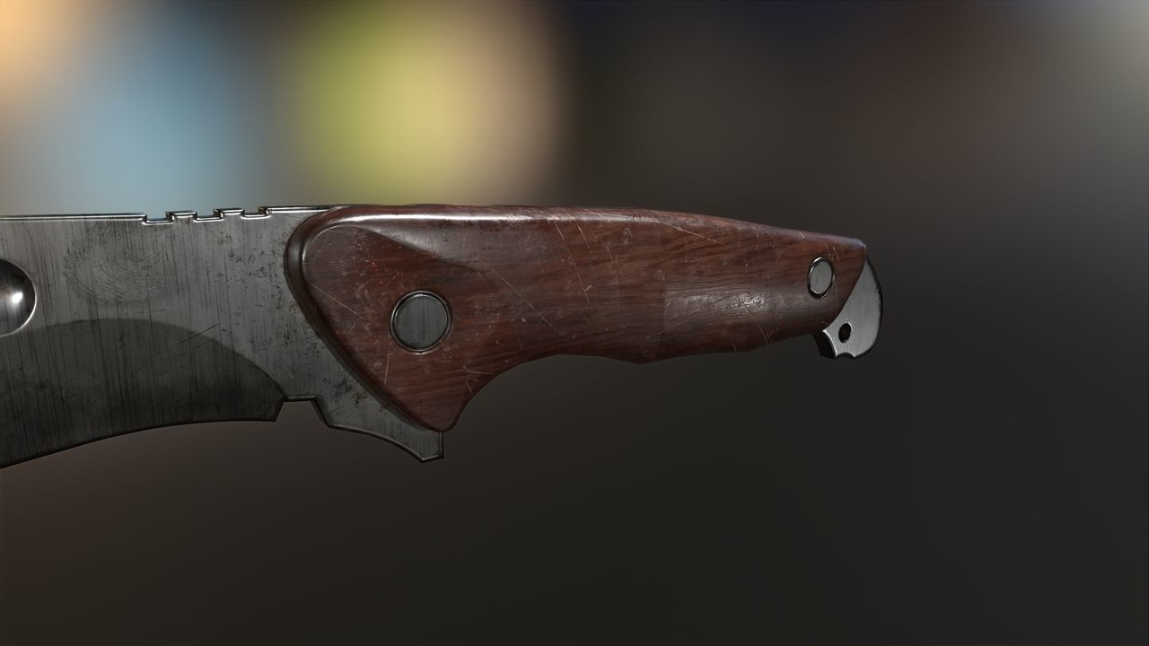 Low Poly model of Knife with wooden handle PBR Low-poly 3D model Low-poly 3D model_2