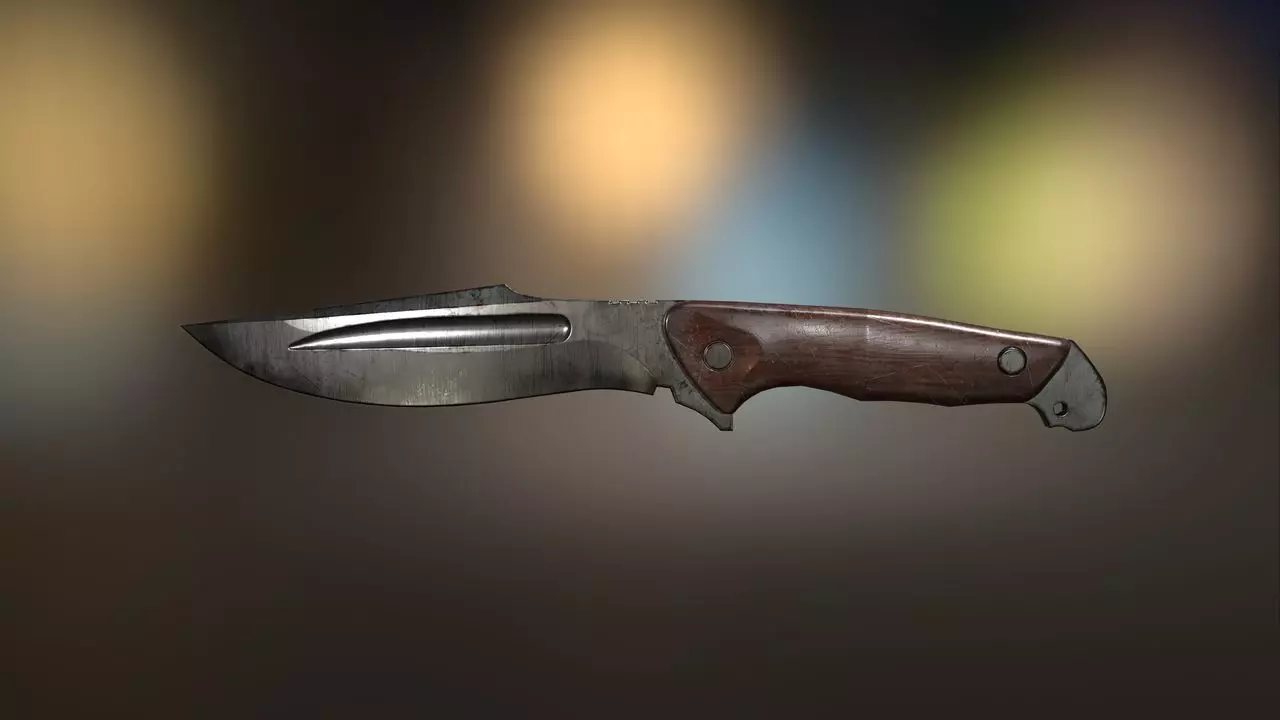 Low Poly model of Knife with wooden handle PBR Low-poly 3D model Low-poly 3D model_0
