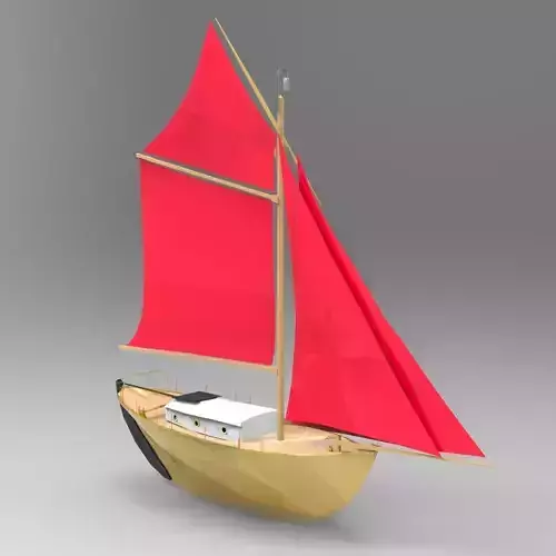 Flagship wooden sailboat with sails