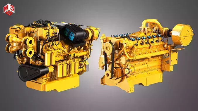 C32 Acert -  G3412 Engines - V12 Industrial Engines 2 in 1 3D Model Collection