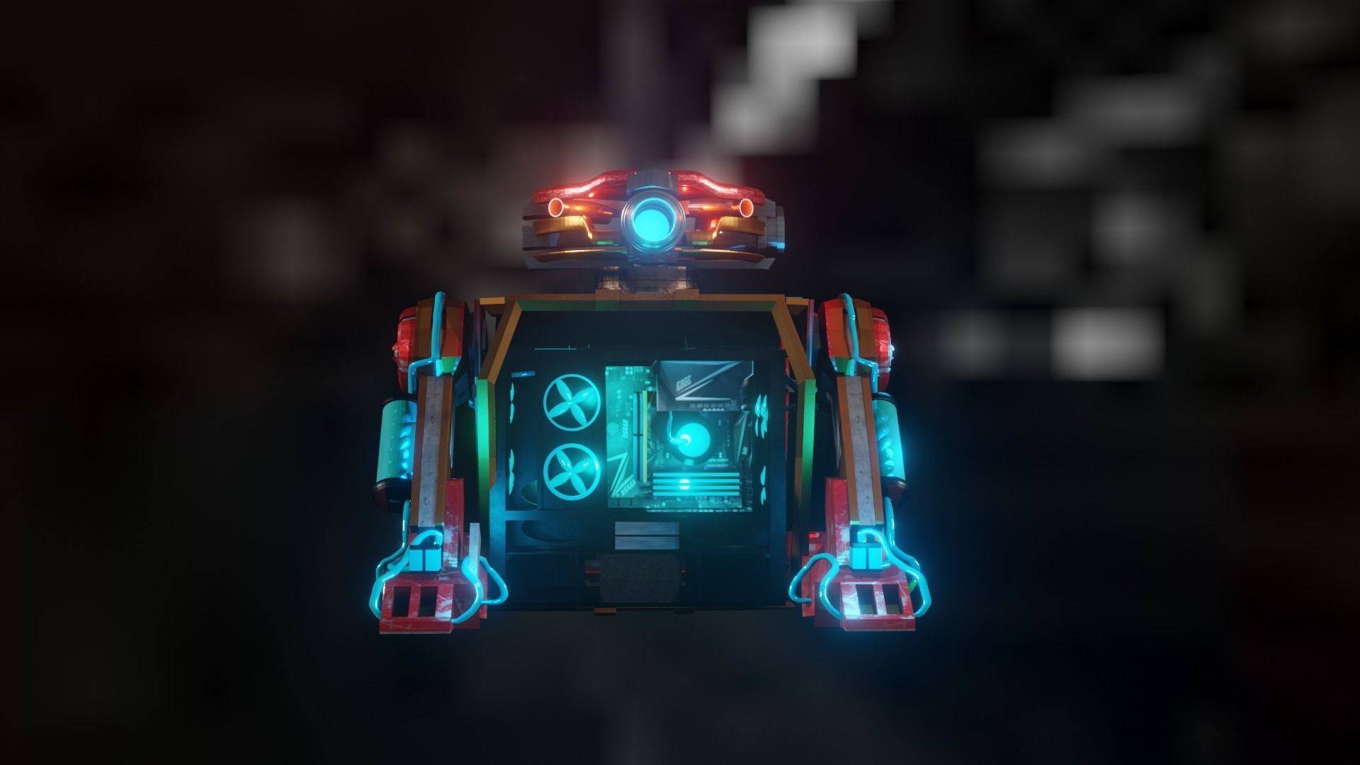 PC computer full tower case robot design 3D print model_7