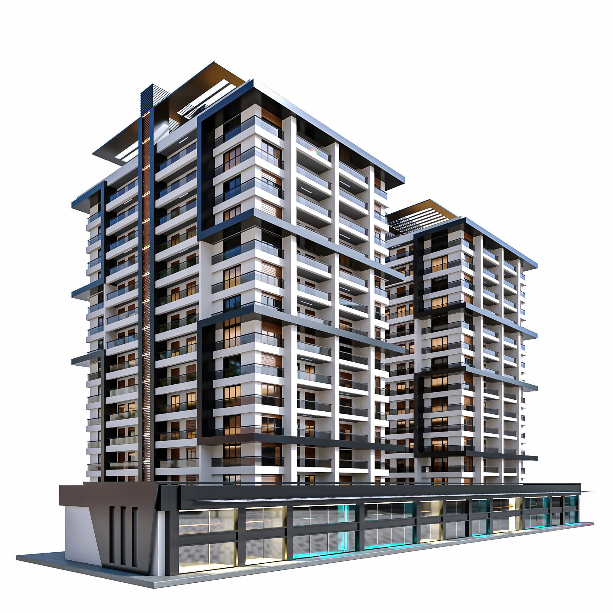 Modern Residential Building 16 3D model_4