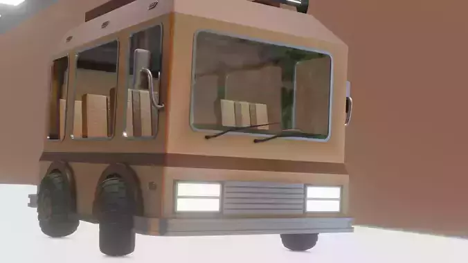 Cartoon Low Poly Rigged Van Low-poly 3D model