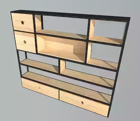 Bookcase with shelves and drawers