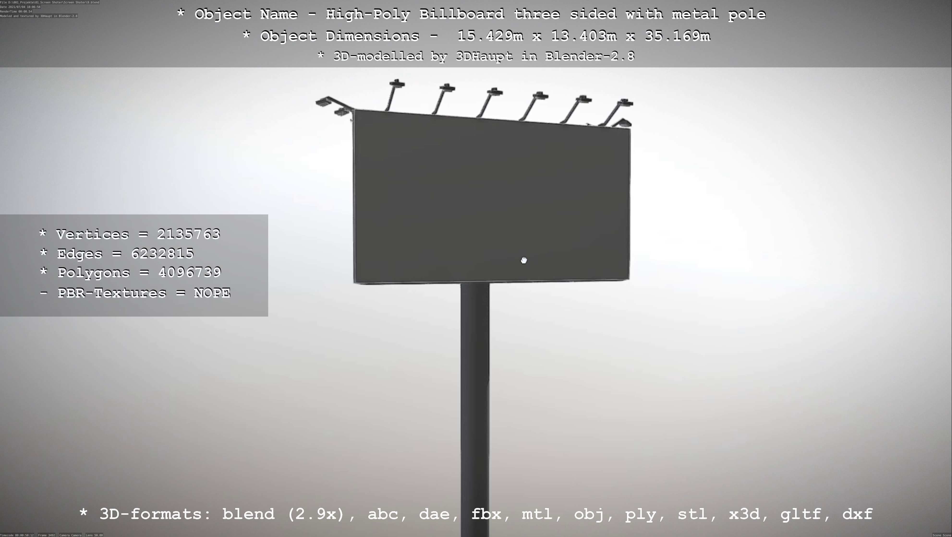 Billboard Three Sided with Metal Pole High-Poly 3D model_137