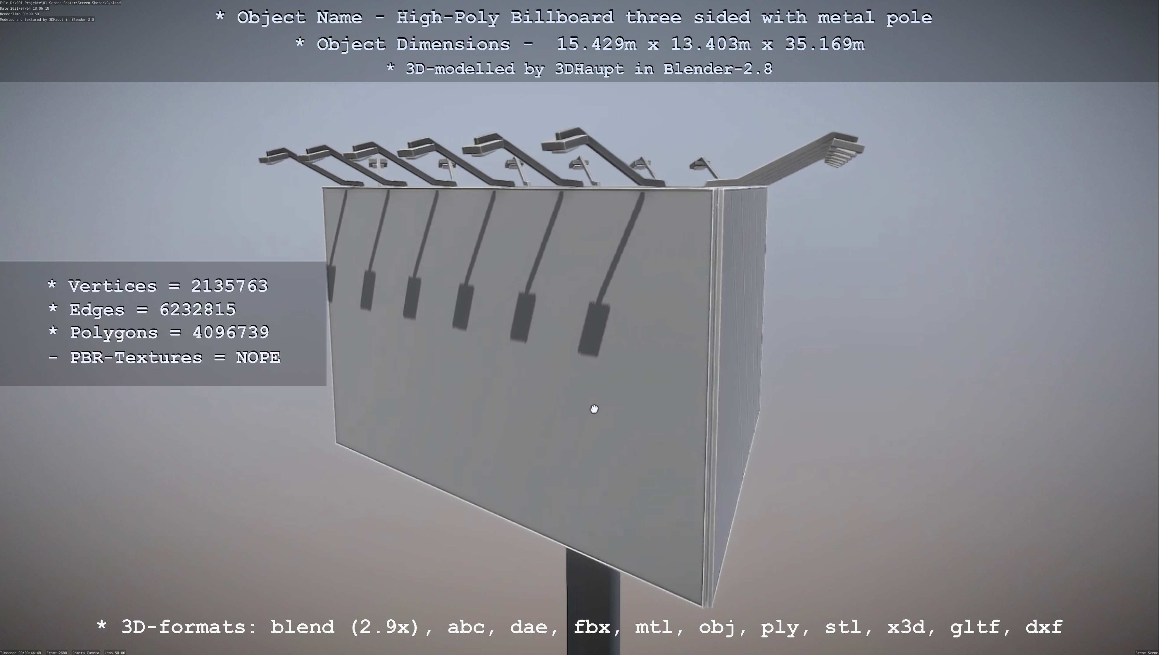 Billboard Three Sided with Metal Pole High-Poly 3D model_115