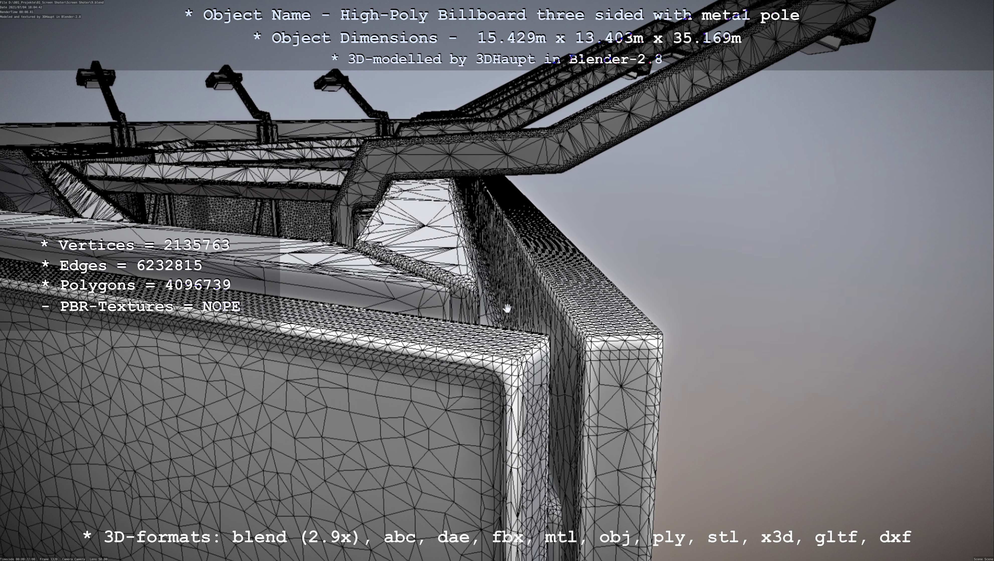 Billboard Three Sided with Metal Pole High-Poly 3D model_77