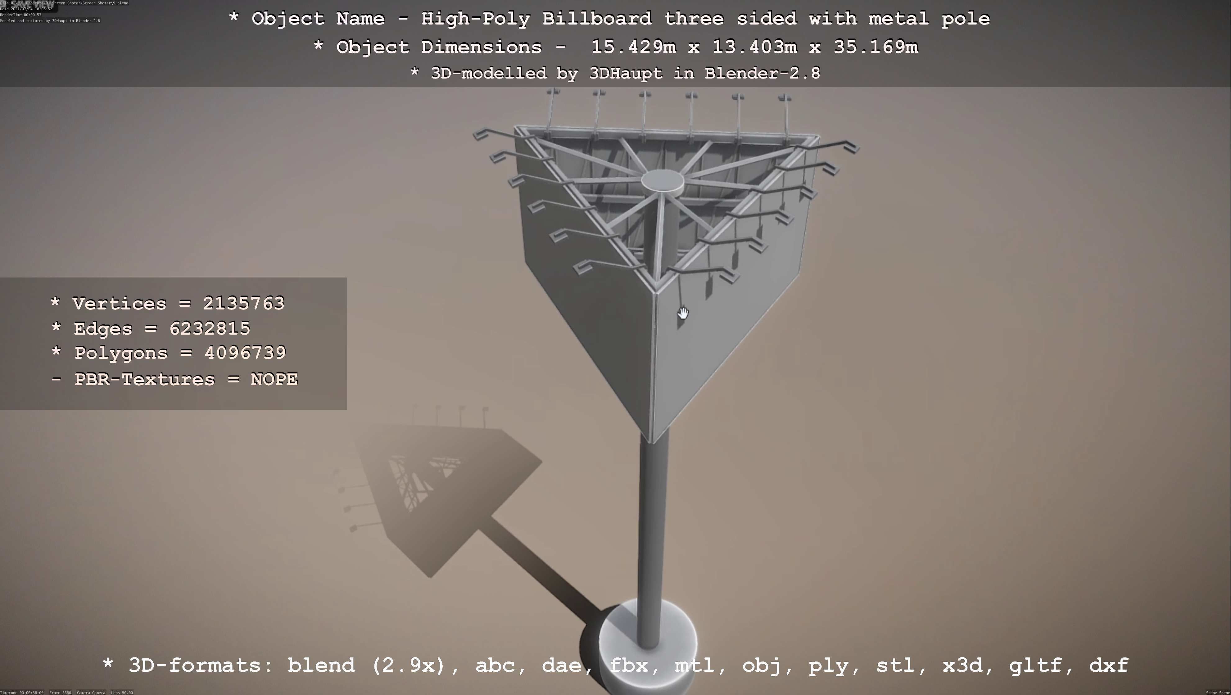 Billboard Three Sided with Metal Pole High-Poly 3D model_133