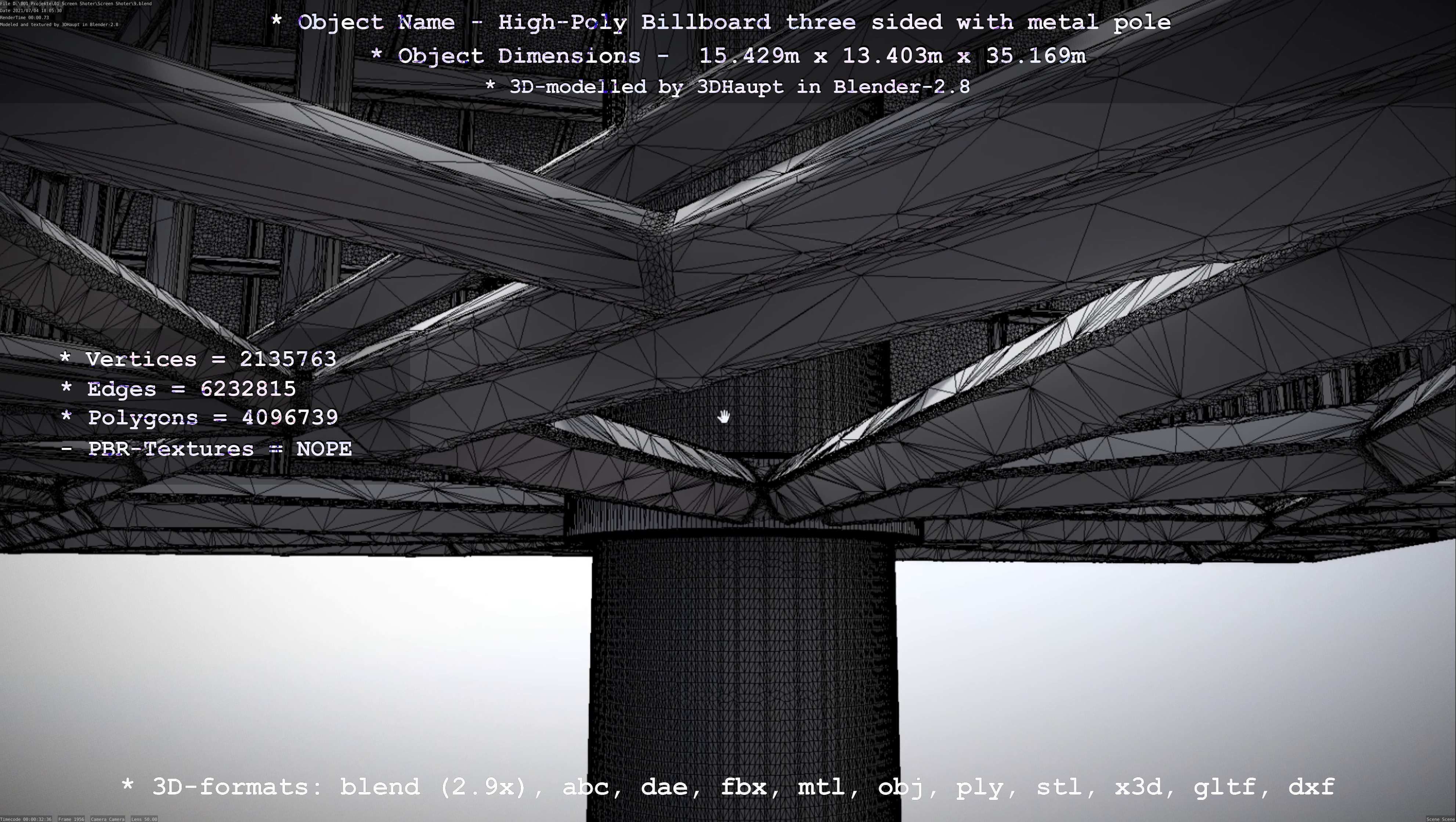 Billboard Three Sided with Metal Pole High-Poly 3D model_91