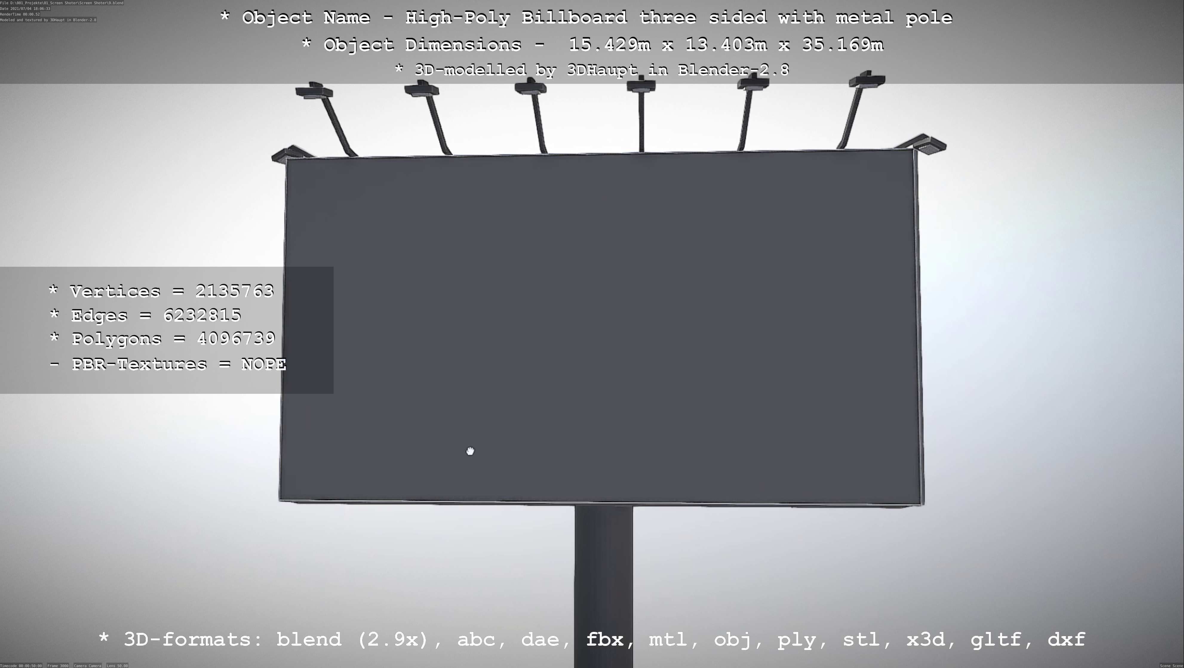 Billboard Three Sided with Metal Pole High-Poly 3D model_121