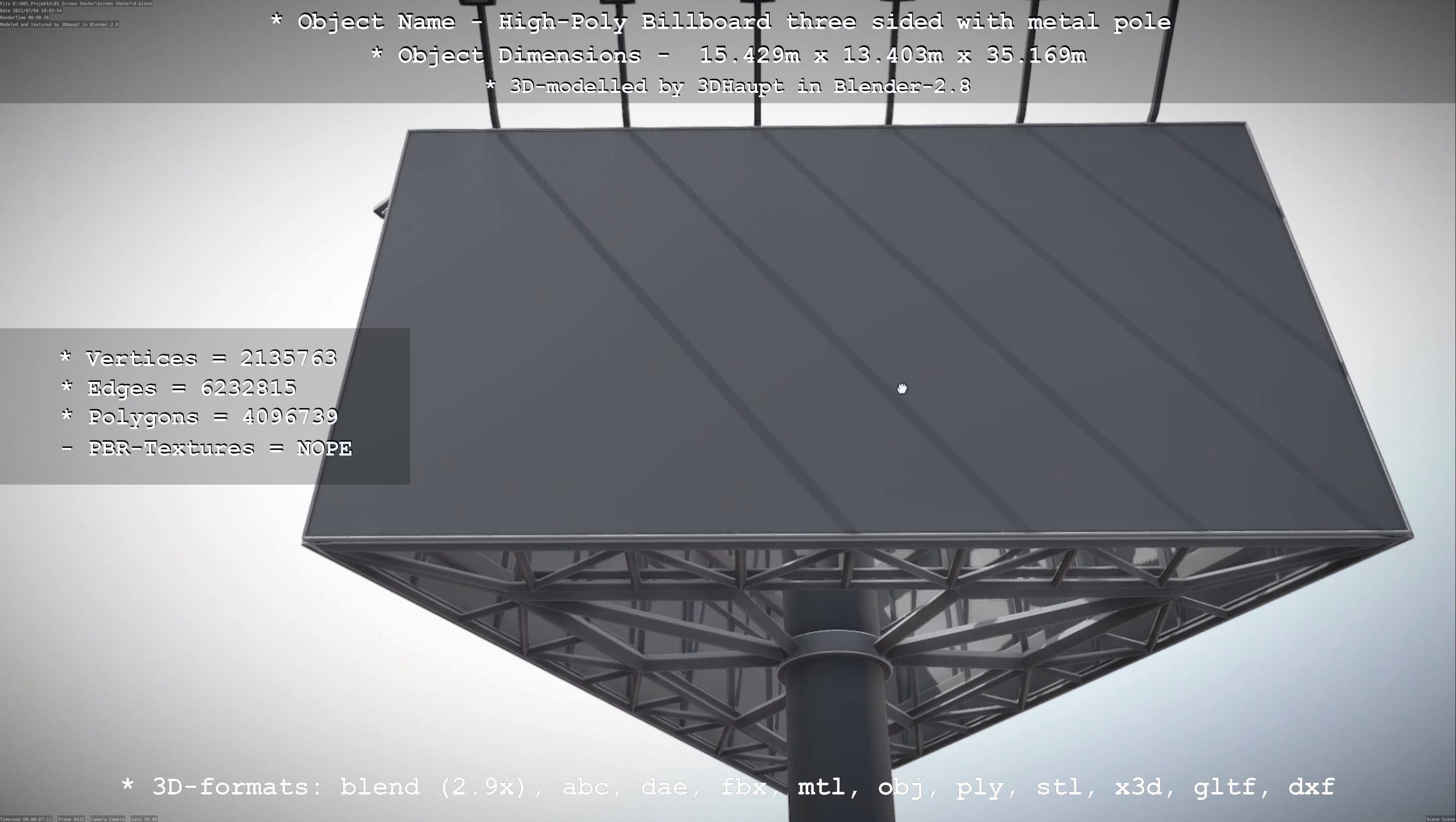 Billboard Three Sided with Metal Pole High-Poly 3D model_56