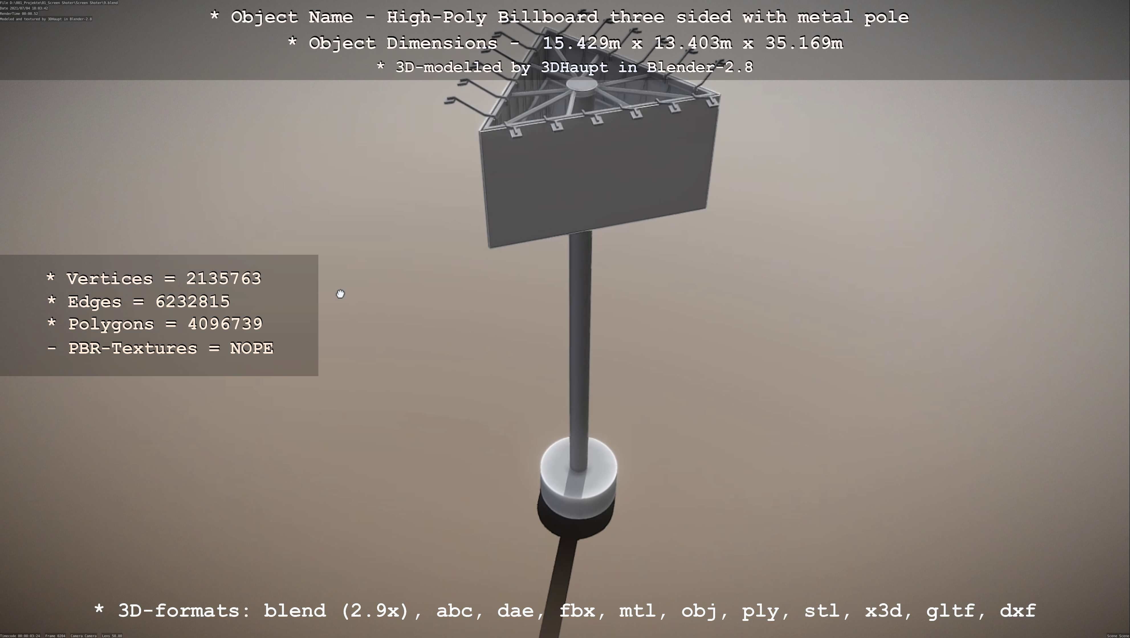 Billboard Three Sided with Metal Pole High-Poly 3D model_22