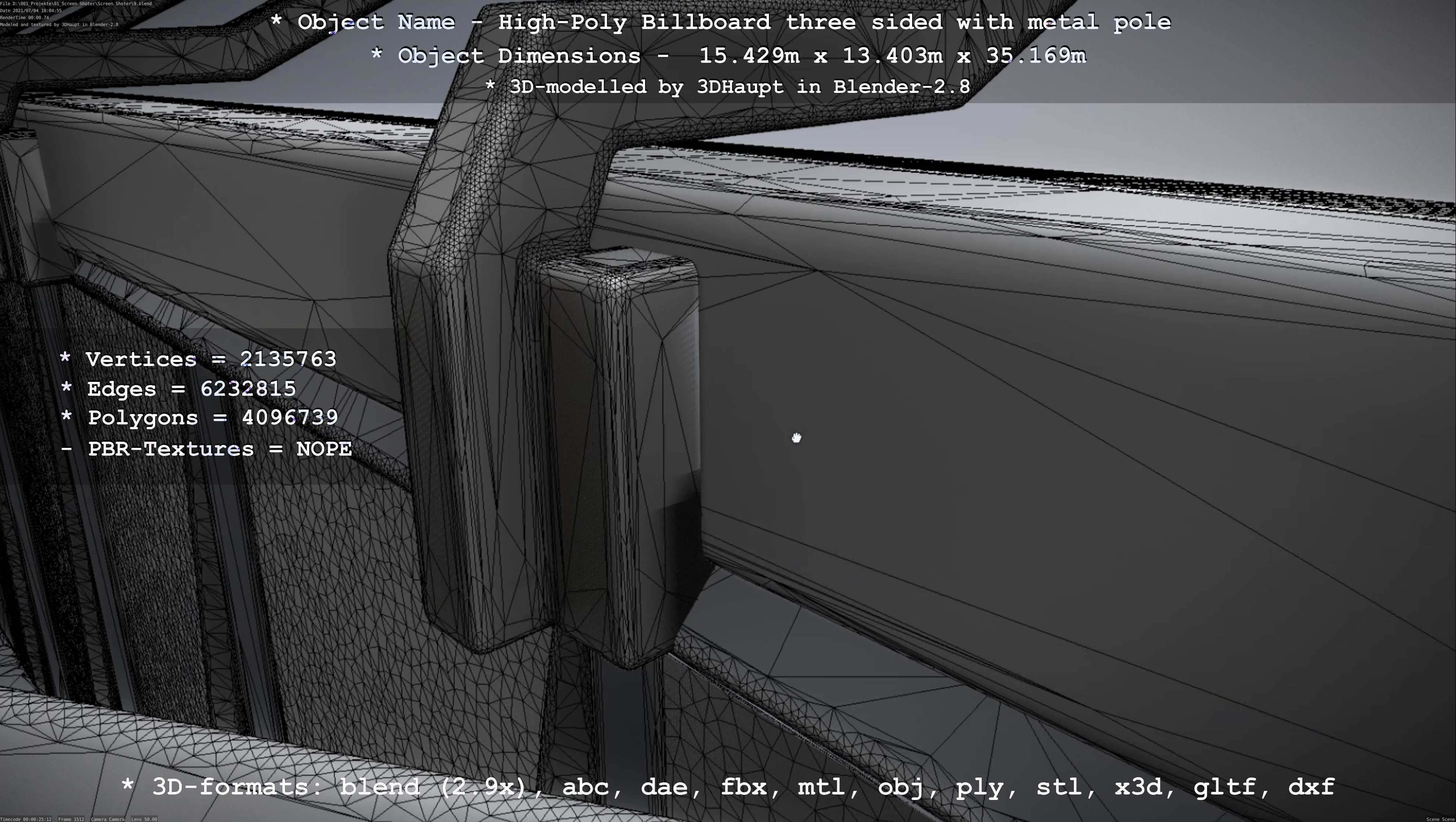 Billboard Three Sided with Metal Pole High-Poly 3D model_47