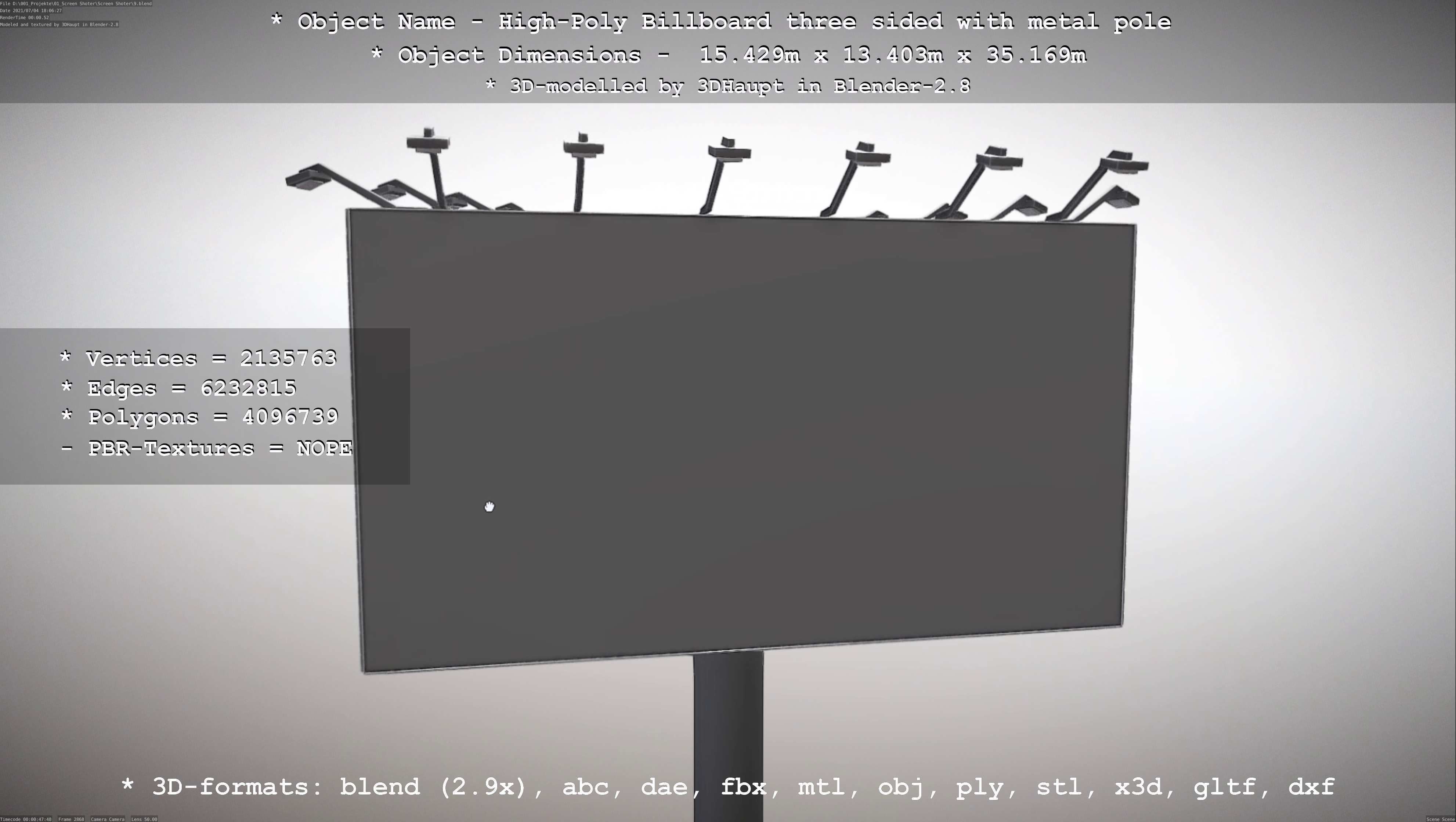 Billboard Three Sided with Metal Pole High-Poly 3D model_14