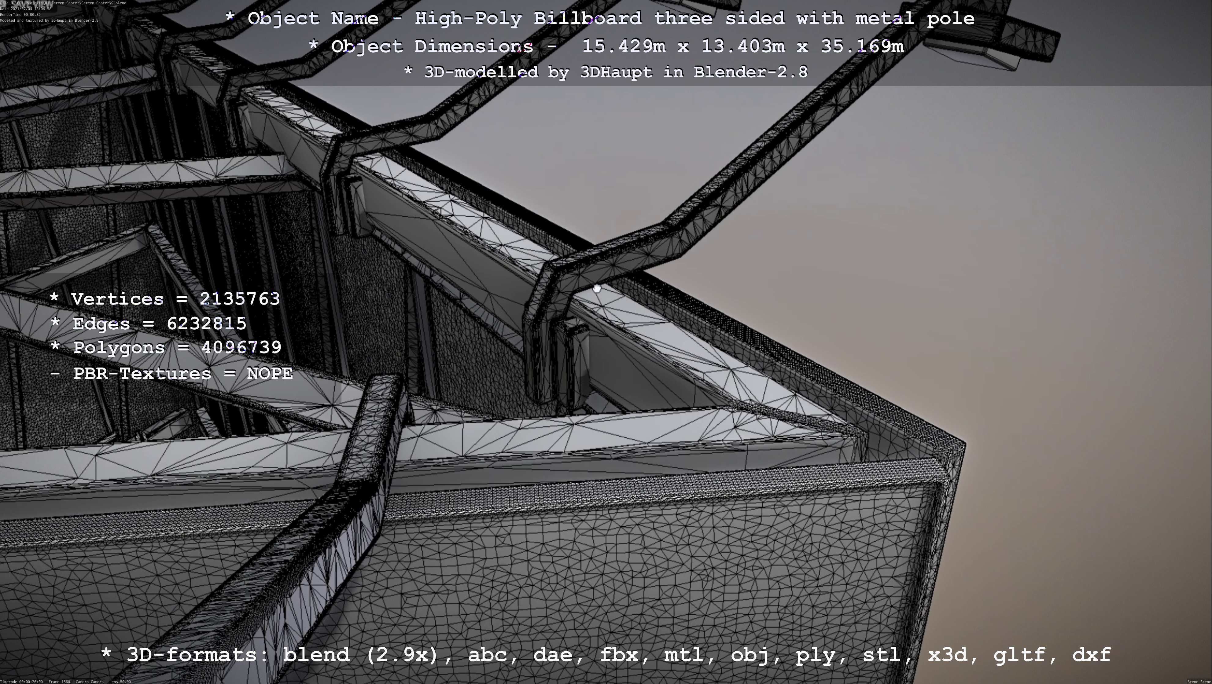 Billboard Three Sided with Metal Pole High-Poly 3D model_48